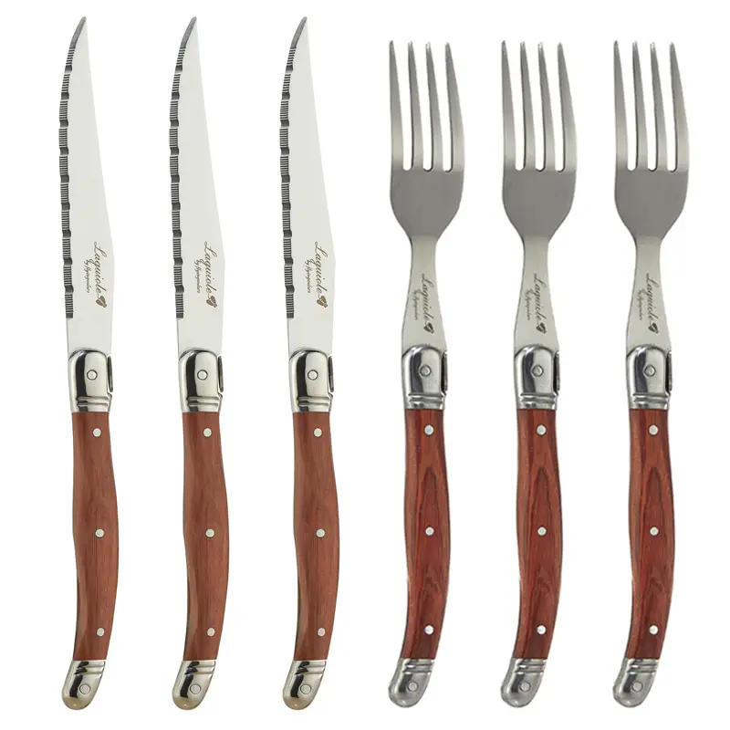 6pcs Laguiole Steak Knives Fork set Stainless steel Japanese Cutlery ...