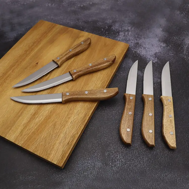 6pcs/set Stainless Steel Steak Knife Set With Wood Handle Table Knife ...