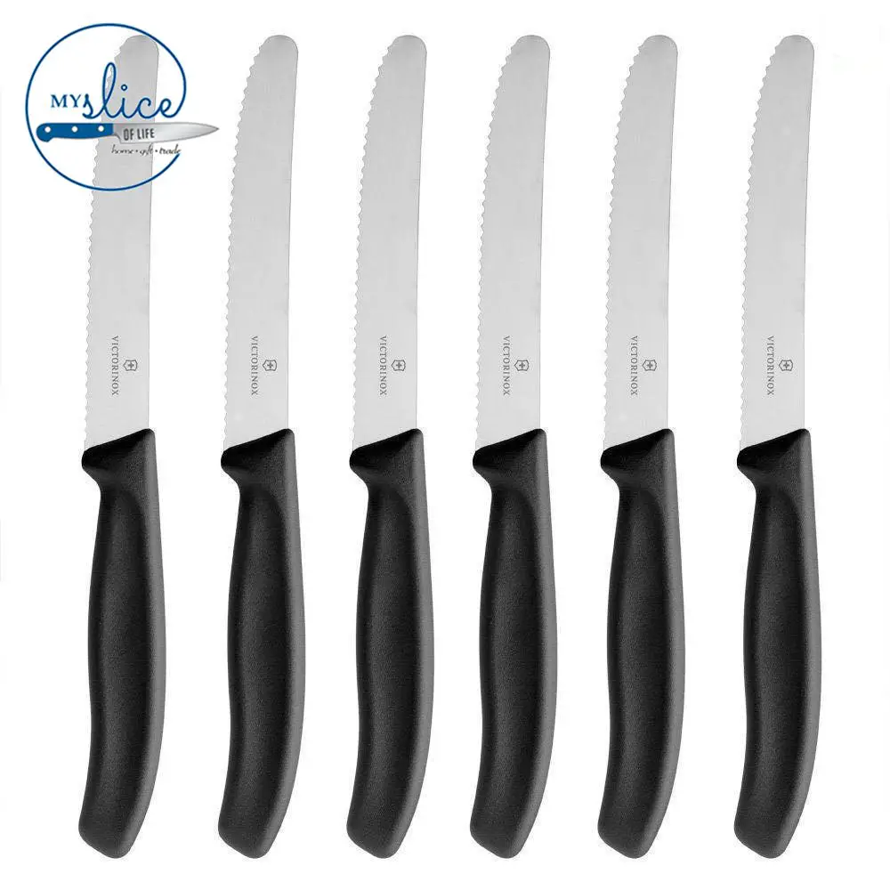 6x Black 11cm Victorinox Serrated Steak Knife 6.7833