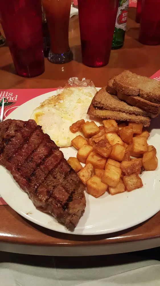 $7 steak &  eggs special. A must when u come to Ellis Island!