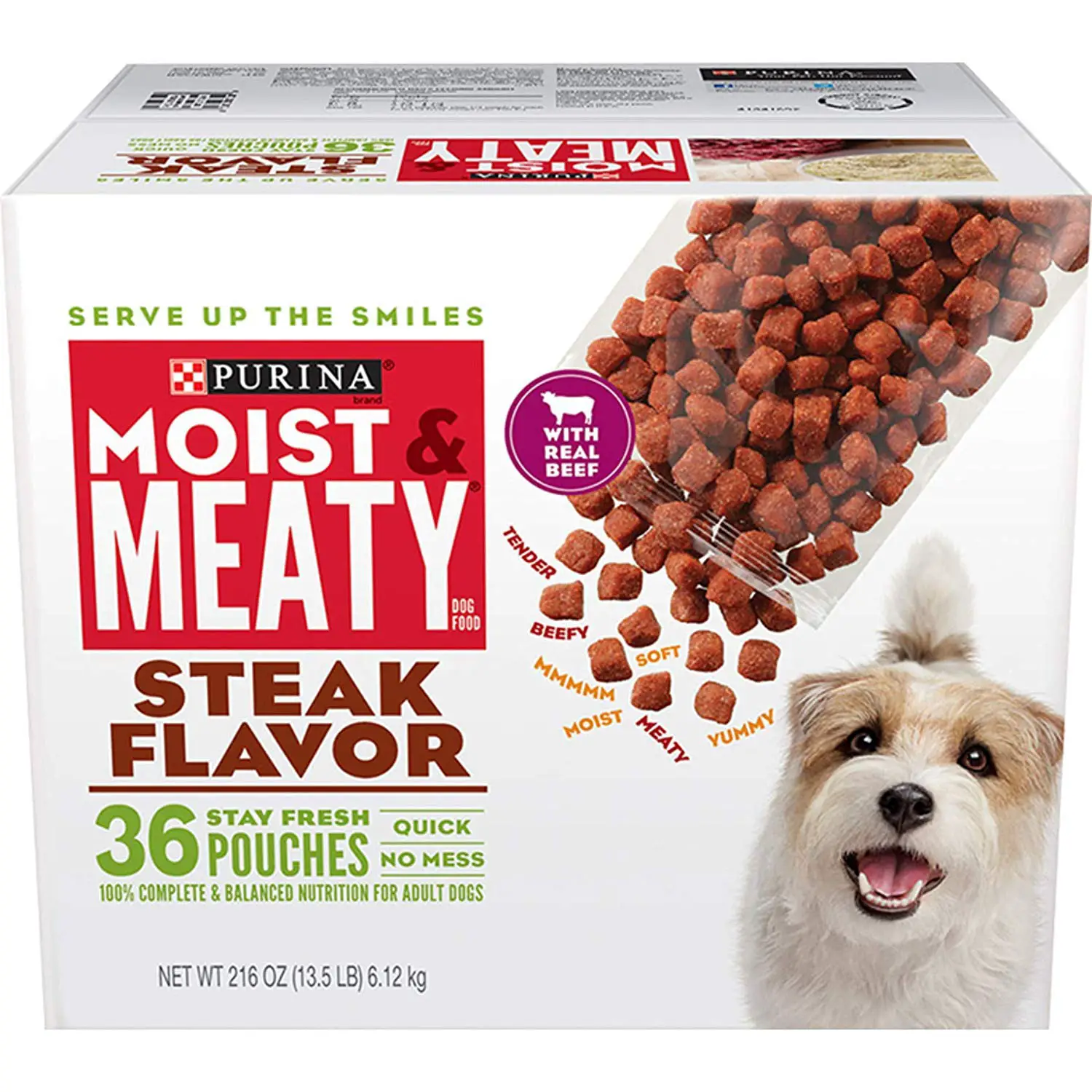 Amazon.com: Purina Moist &  Meaty Wet Dog Food, Steak Flavor