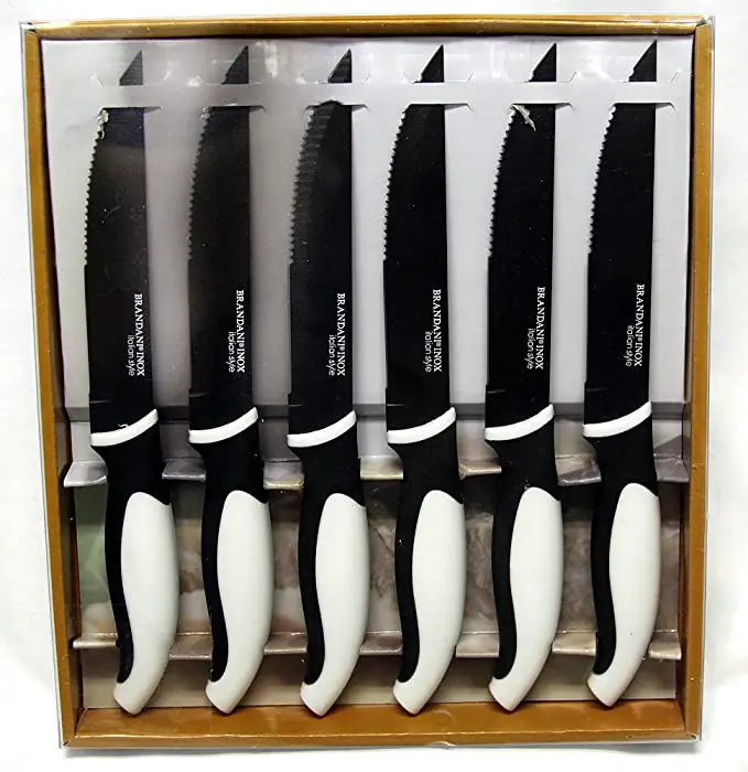Brandani Inox Italian Style Steak Knives, Set of 6 Black and White ...