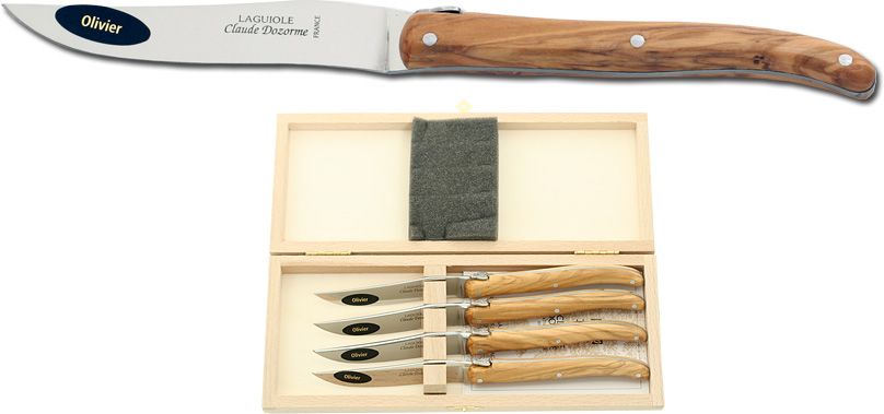 Claude Dozorme Set of 4 Laguiole Steak Knives with Bee Olive Wood ...