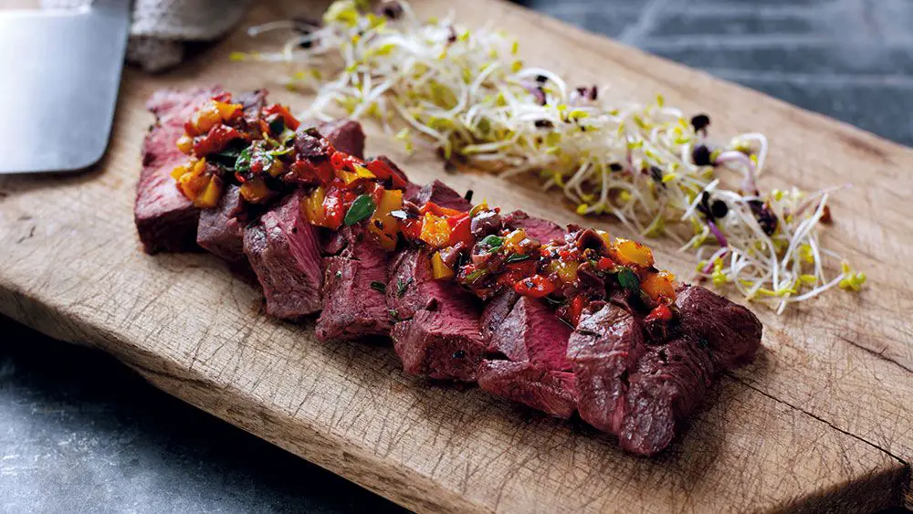 flat iron steak with pepper relish