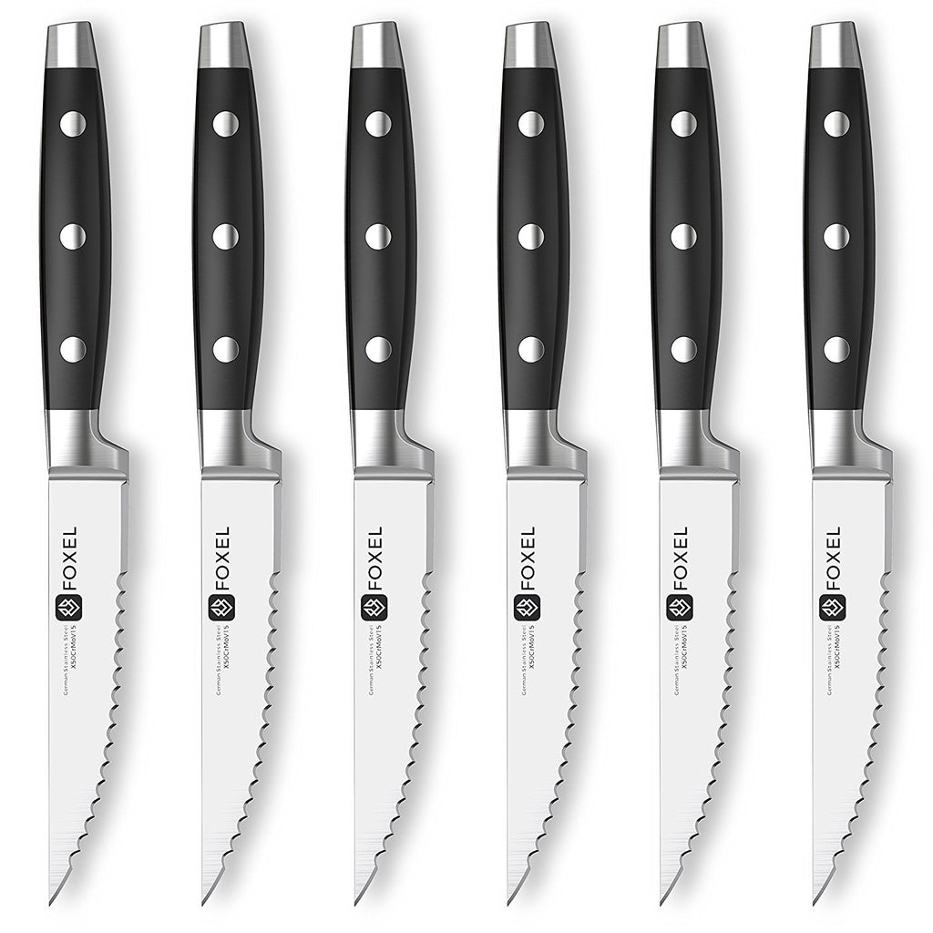 FOXEL Premium Stylish Steak Knife Set Gift Box, Sharp Rust