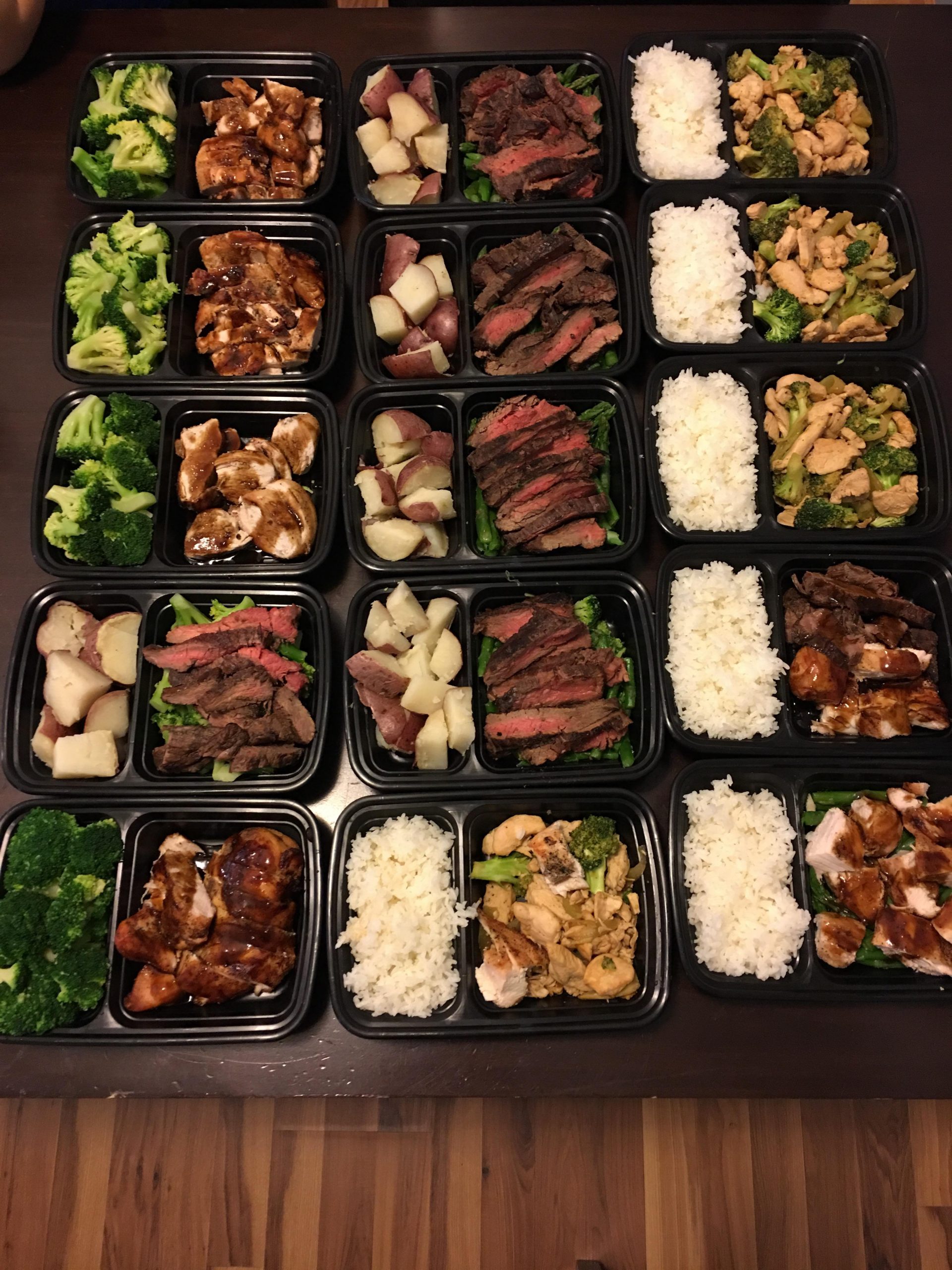 Grilled chicken/flank steak, chicken and broccoli combo ...