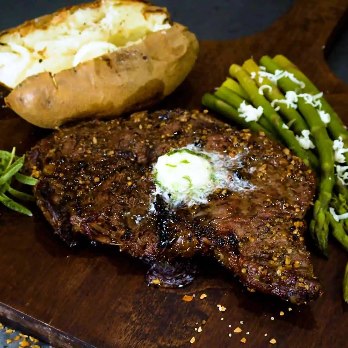 Grilled Rib Eye Steakhouse steak with garlic butter