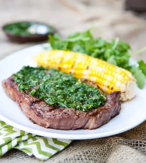 grilled rib eye steaks with cilantro chimichurri: recipe here