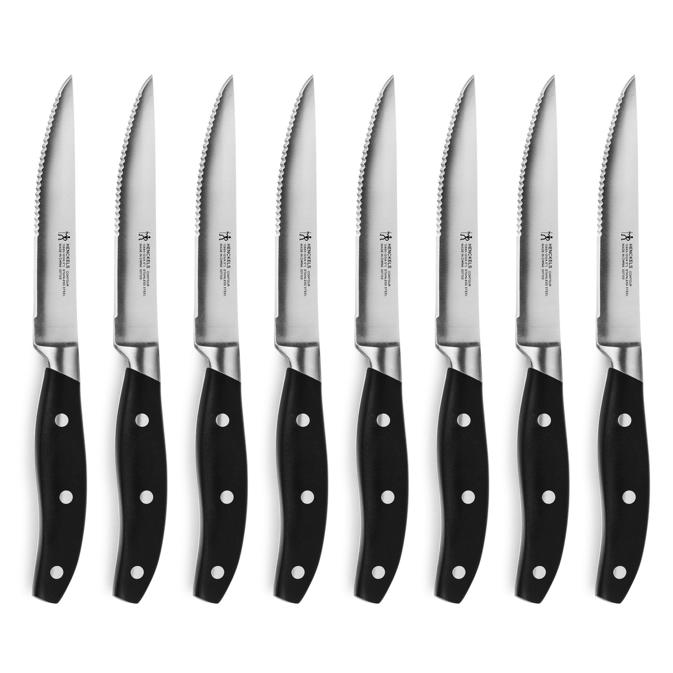 Henckels Forged Serrated Steak Knife Set with Gift Box, Black Handles ...