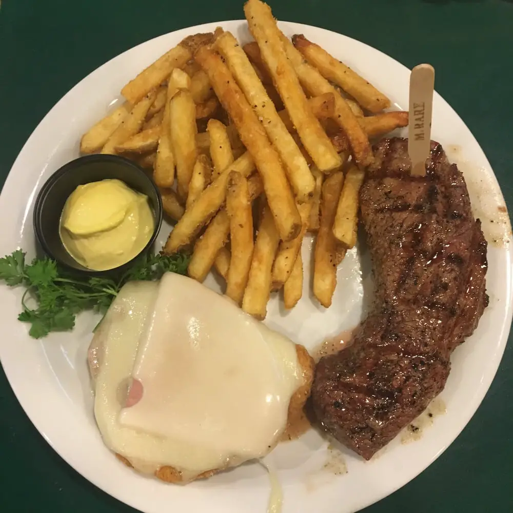 Malibu chicken and steak with fries