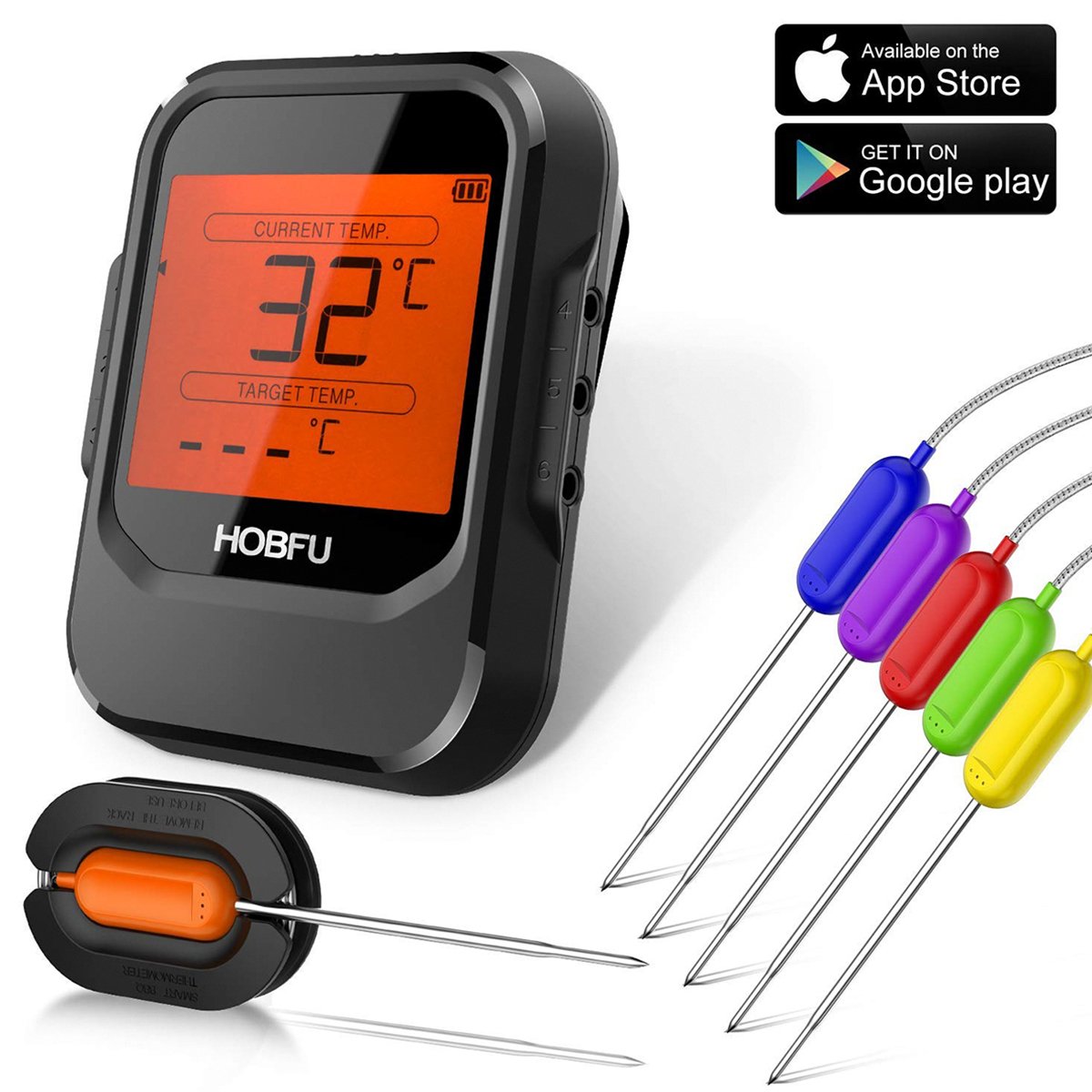 Meat Thermometers with 6 Probes, Wireless h digital meat thermometer ...