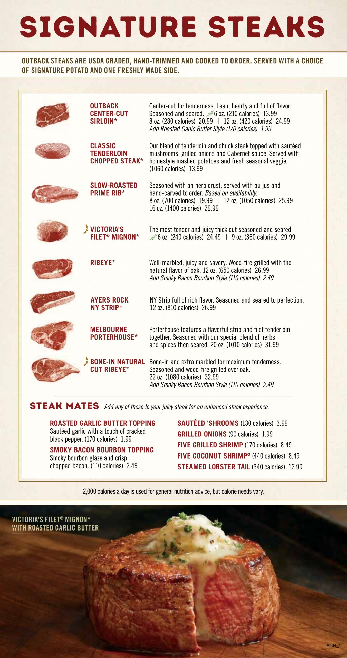 Menu for Outback Steakhouse in Easley, South Carolina