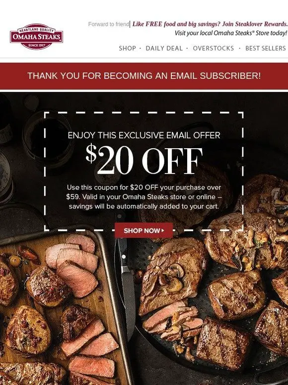 Omaha Steaks: $20 Off Coupon for YOU!