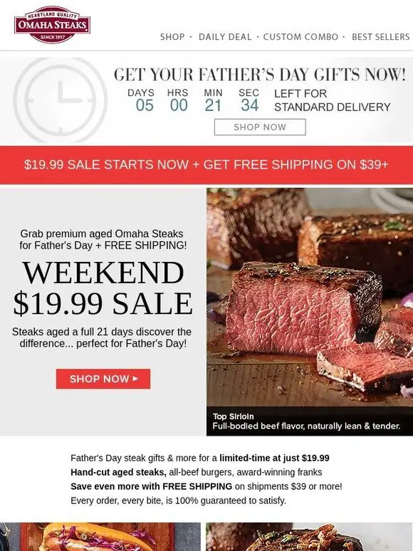 Omaha Steaks: FREE SHIPPING + $19.99 Specials