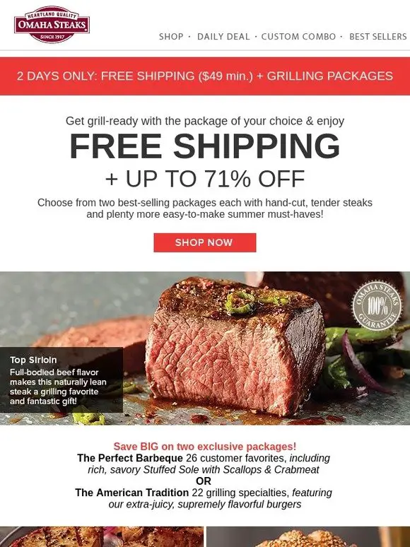 Omaha Steaks: FREE SHIPPING + Up to 71% OFF