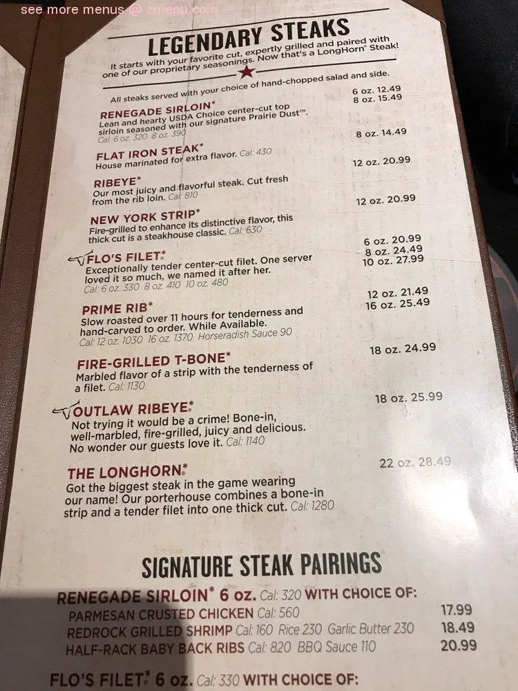 Online Menu of LongHorn Steakhouse Restaurant, Branson, Missouri, 65616 ...