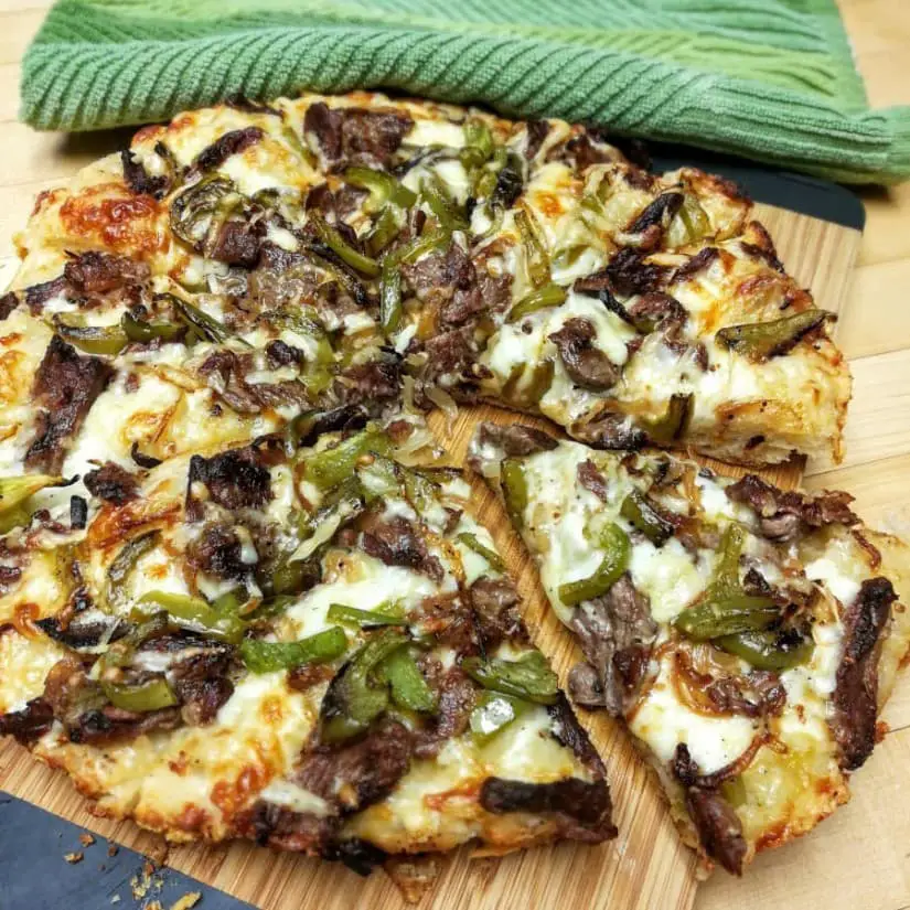 Philly Cheese Steak Pizza with Easy Deep Dish Pan Crust