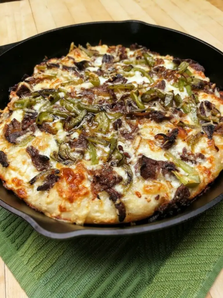 Philly Cheese Steak Pizza with Easy Deep Dish Pan Crust ...