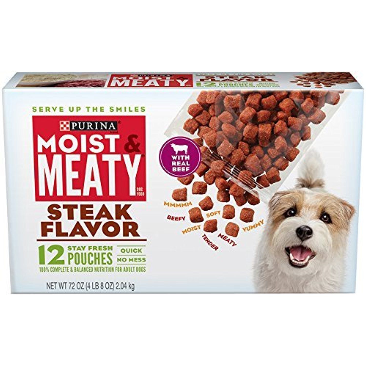 Purina Moist &  Meaty Steak Flavor Dog Food 12 Stay Fresh Pouches