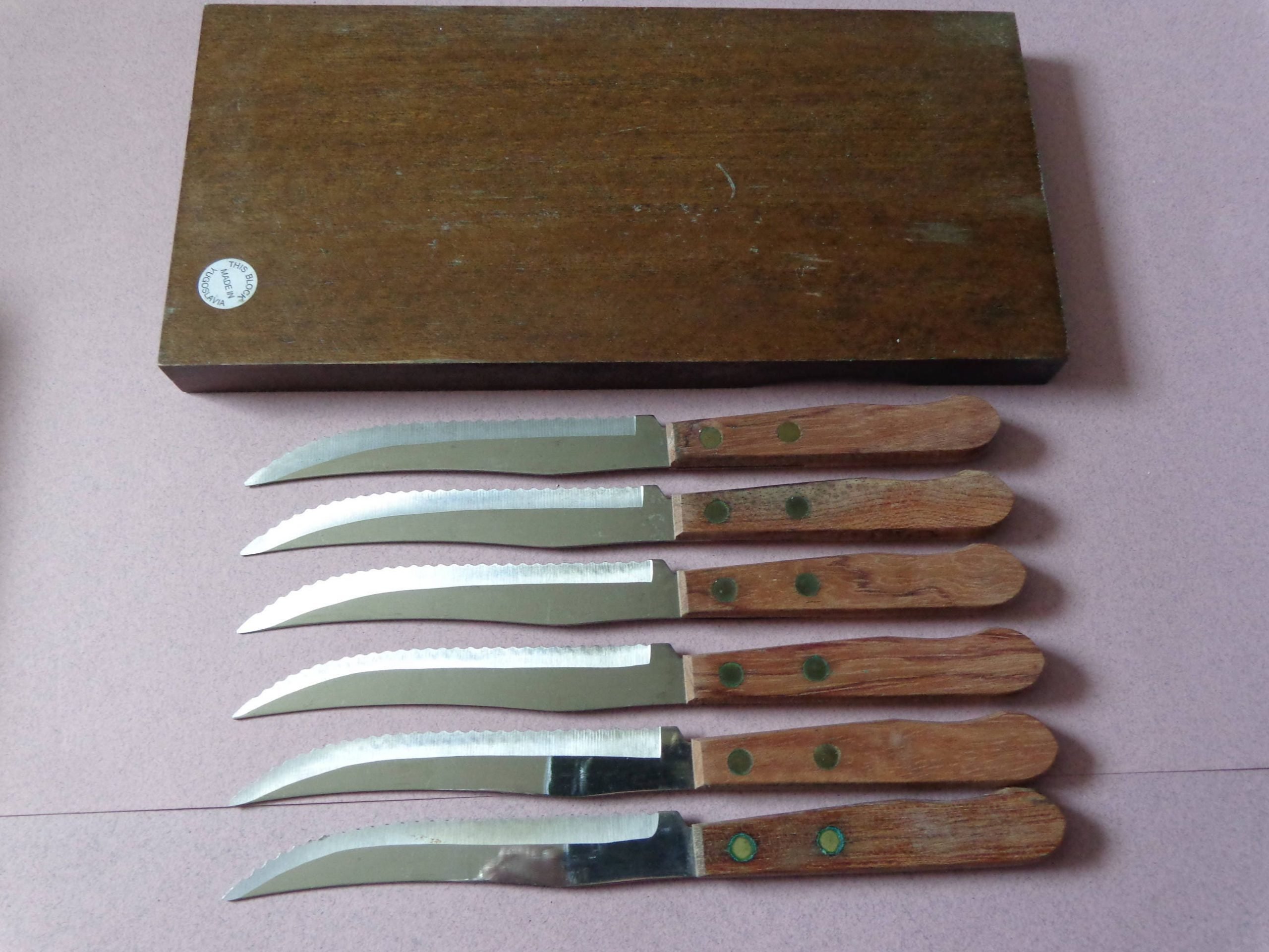 Robinson Steak Knife Set &  Wood Tray 6 Stainless Knives ...