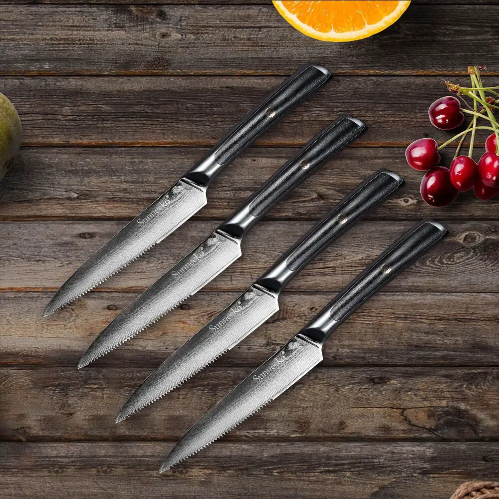 SUNNECKO 4pcs Damascus 5"  Steak Kitchen Knives Set Japanese VG10 Core ...
