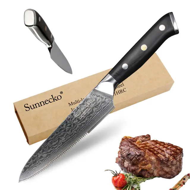 SUNNECKO 5"  inch Steak Knife Kitchen Knives Japanese 73 Layers Damascus ...