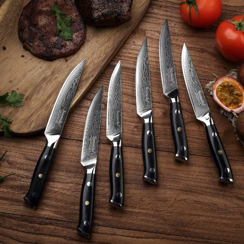 SUNNECKO Chef Knife Kitchen Knives Set 6PCS Steak Knife Japanese 73 ...