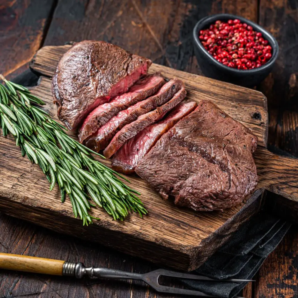 Tender Beef Flat Iron Steak With Beautifully Marbled Grass