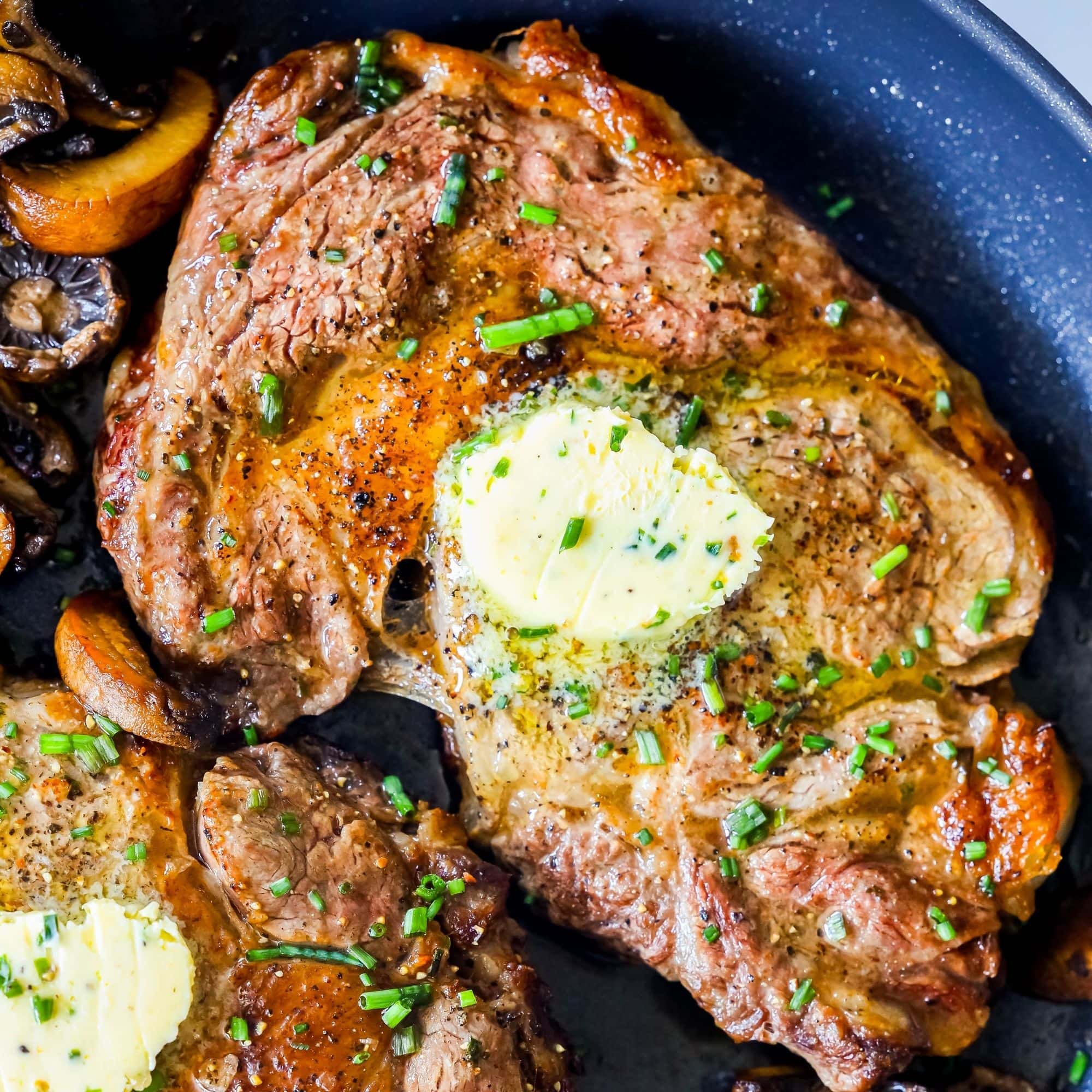 The Best Oven Broiled Ribeye Steaks with Mushrooms Recipe