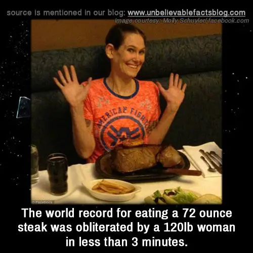 The world record for eating a 72 ounce steak was obliterated by a 120lb ...
