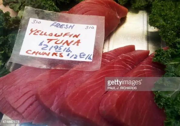 Yellowfin Tuna steaks are seen for sale at the Eastern Market... News ...
